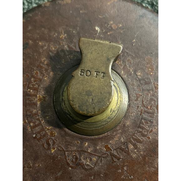 Antique Chesterman Leather Cased Measurer with Brass Handle Cloth Tape - Picture 5 of 10